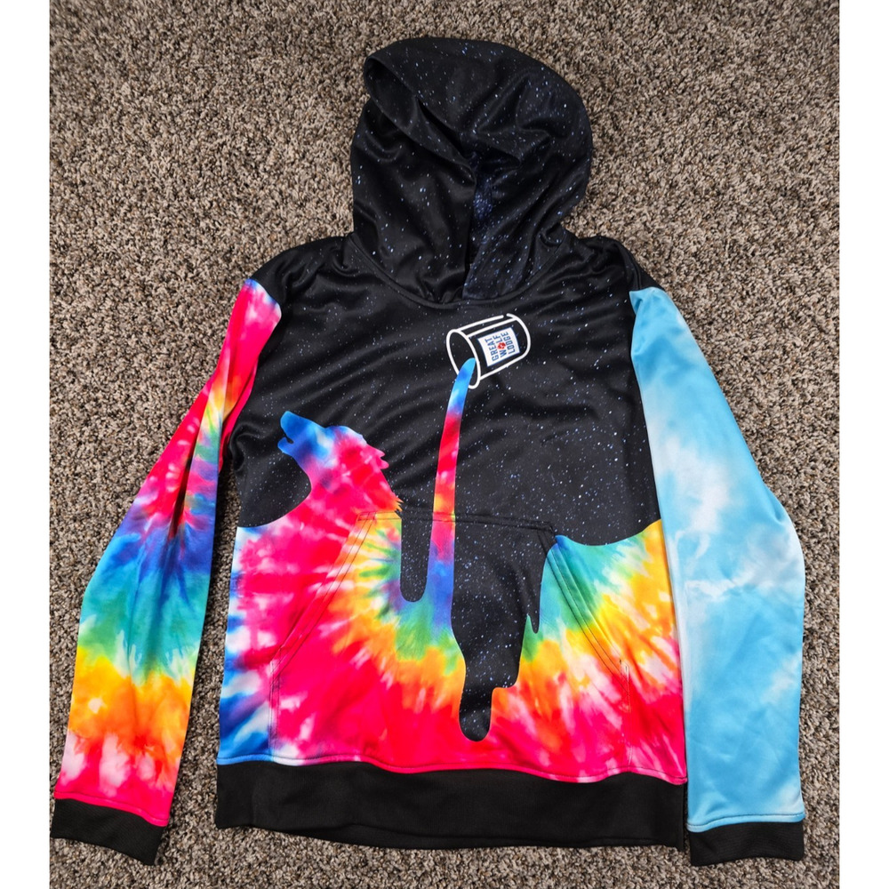 Great Wolf Lodge Kids Sz XL Hoodie Tie Dye Paint Can Wolf Print Rainbow